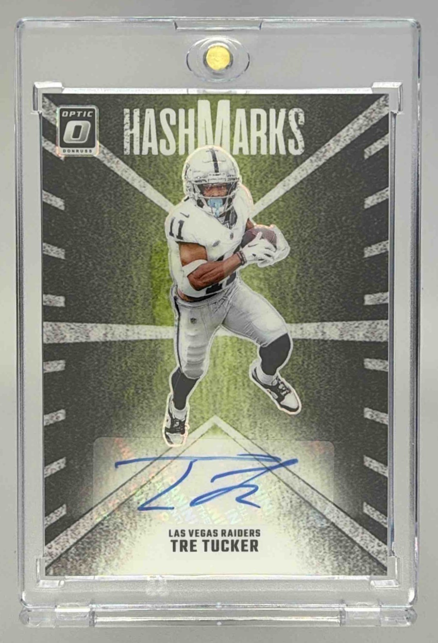 Card image for 2024 Panini Donruss Optic Tre Tucker Hash Marks #HM-TTR Auto Raiders