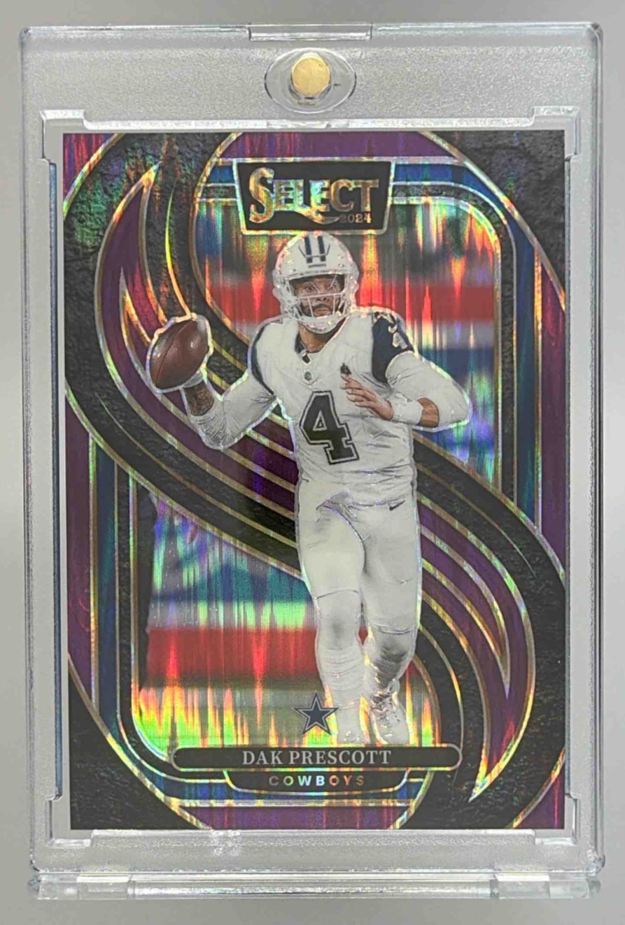 Card image for 2024 Panini Select Dak Prescott Premier Purple Prizm Shock /360 #125 Cowboys