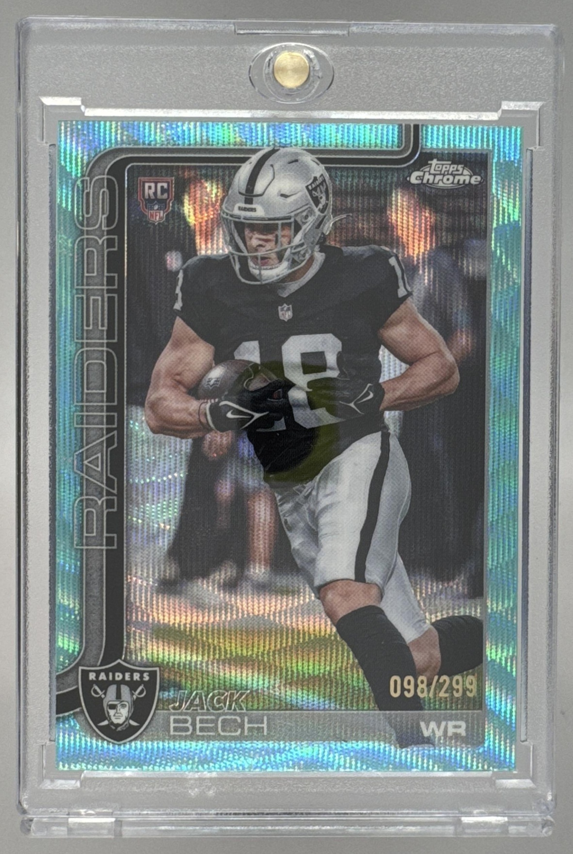 Card image for 2025 Topps Chrome Jack Bech Rookie Teal Refractor /299 #388 RC Raiders
