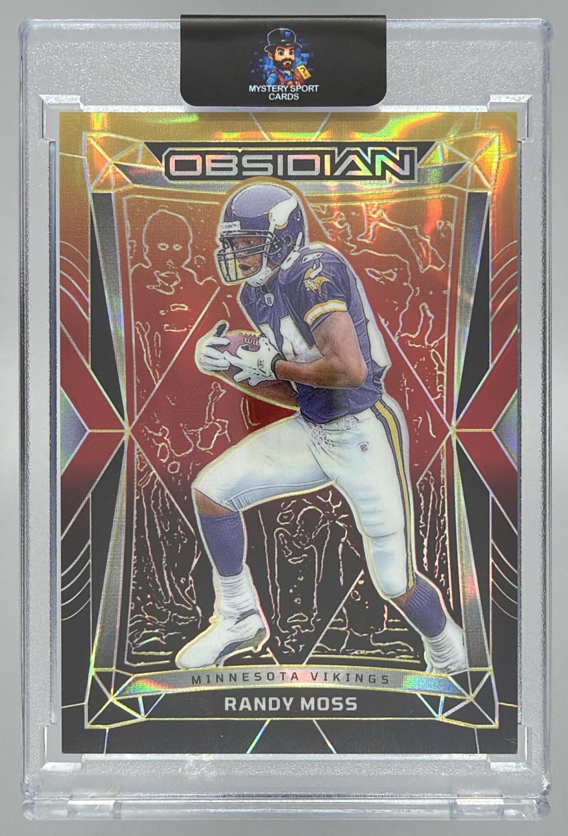 Card image for 2024 Panini Football Obsidian Randy Moss Molten FOTL /14 #130 Minnesota Vikings