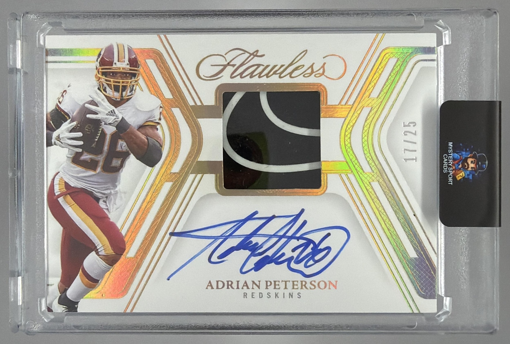 Card image for 2025 Panini Flawless Adrian Peterson Signature Gloves /25 #3 MEM Auto Redskins