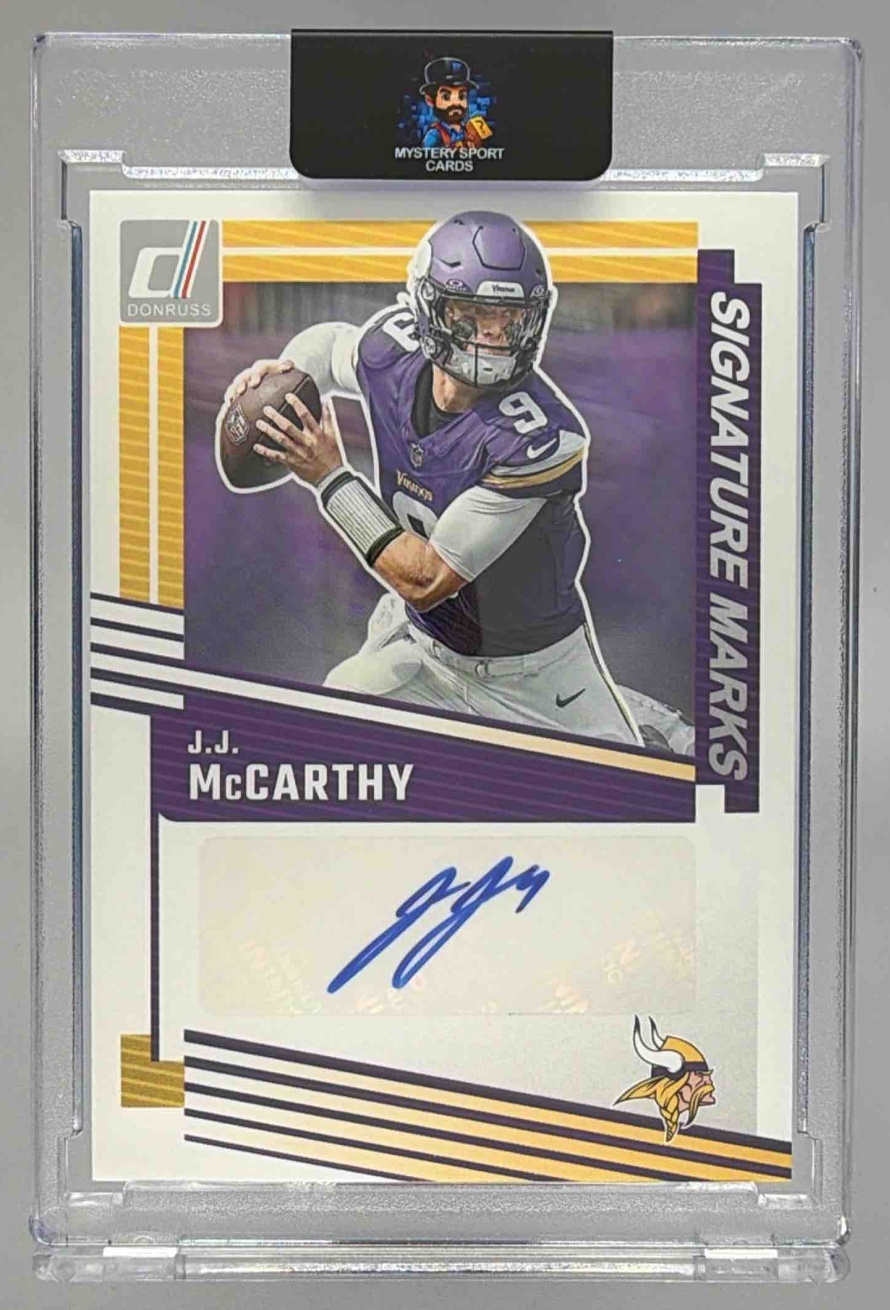 Card image for 2025 Panini Donruss J.J. McCarthy Signature Marks #SM-JMY Auto Vikings