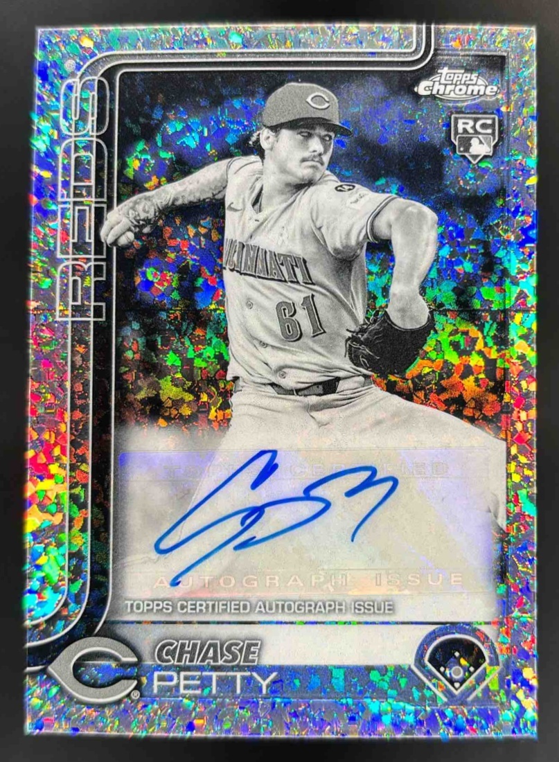 Card image for 2025 Topps Chrome Update Chase Petty Black & White Mini Diamond Auto #AC-CPE