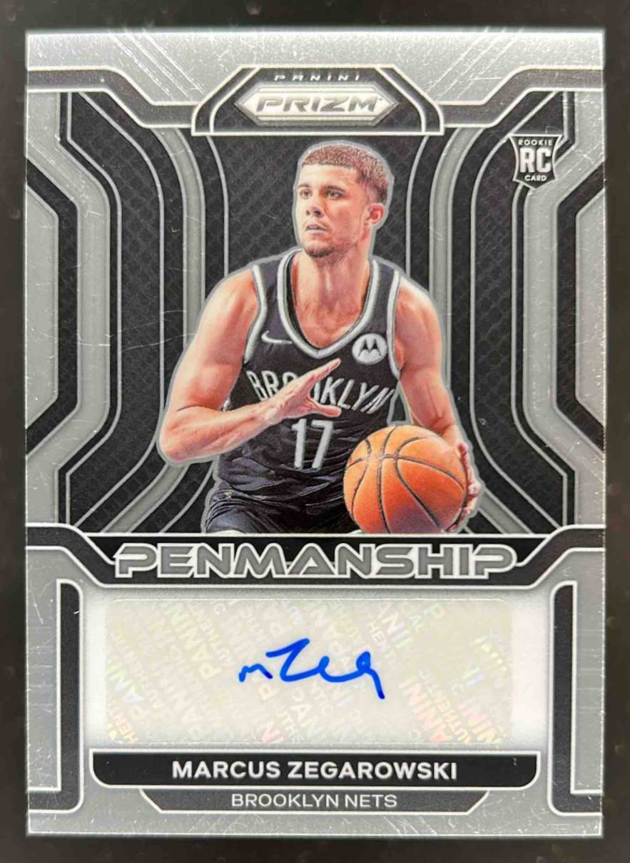 Card image for 2021-22 PANINI PRIZM MARCUS ZEGAROWSKI ROOKIE PENMANSHIP #RP-MZE RC AUTO ROOKIE