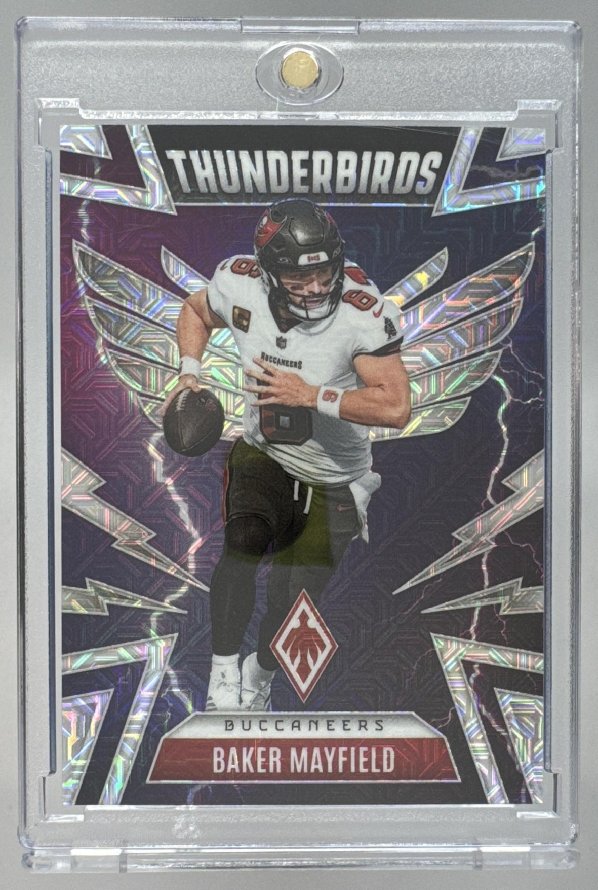 Card image for 2025 Panini Phoenix Baker Mayfield Thunderbirds Green Winter Prizm /75 #48 Buccaneers