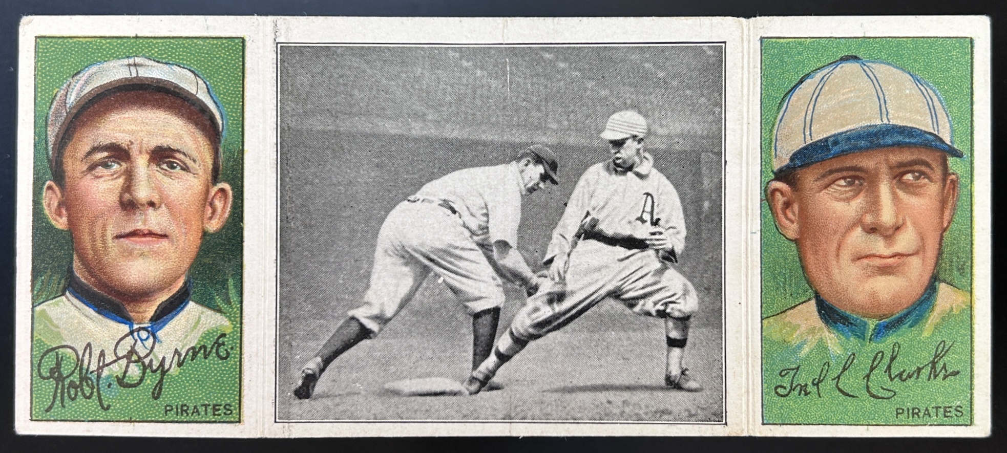 Card image for 1912 T202 TRIPLE FOLDERS COLLINS EASILY SAFE BOBBY BYRNE FRED CLARKE #NNO ORIGINAL VINTAGE FULLY INTACT NICE MIDGRADE CONDITION