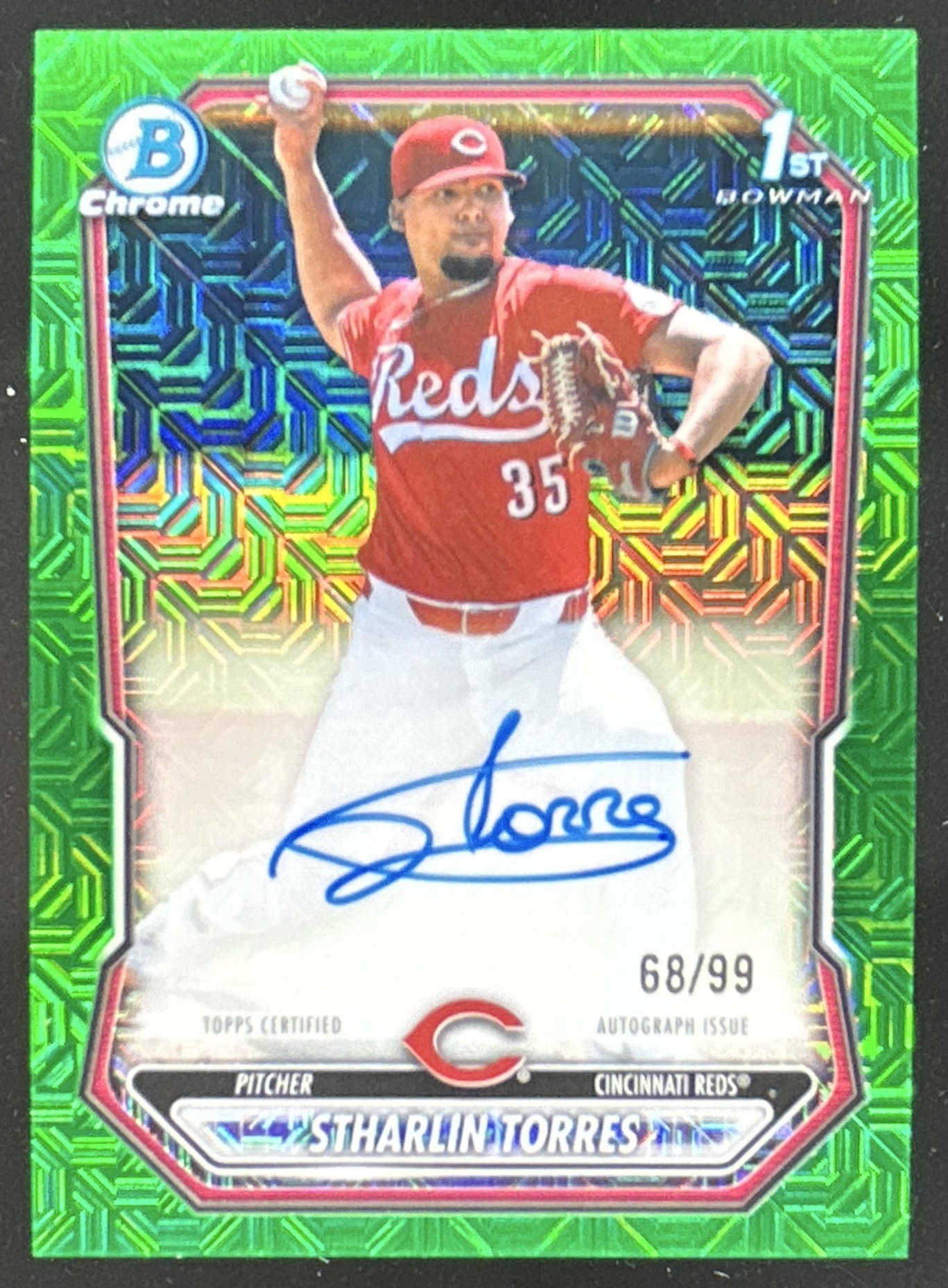 Card image for Stharlin Torres 2026 Bowman Chrome Mega Box Prospects Auto Green Mojo Refractor /99