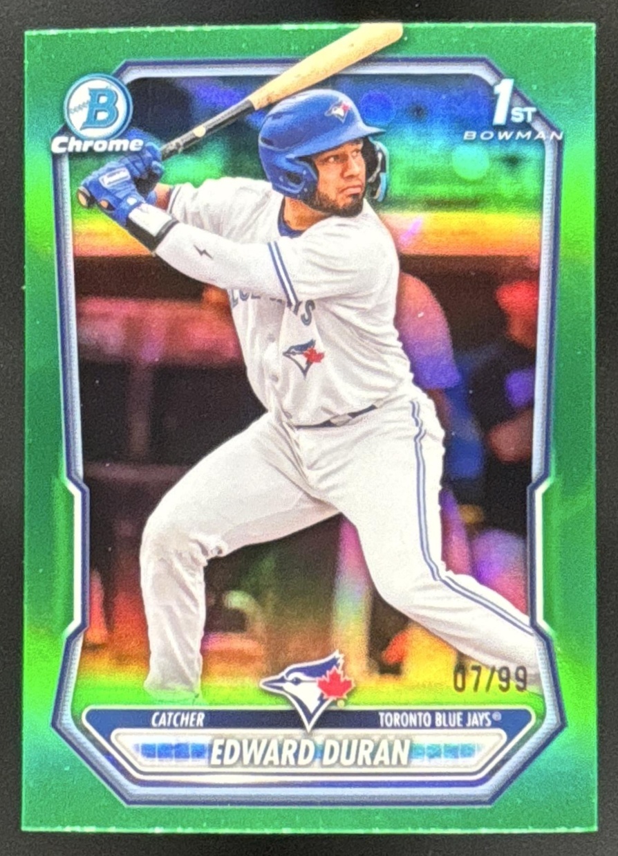 Card image for Edward Duran 2026 Bowman Green Refractor /99 Chrome Prospects Toronto Blue Jays