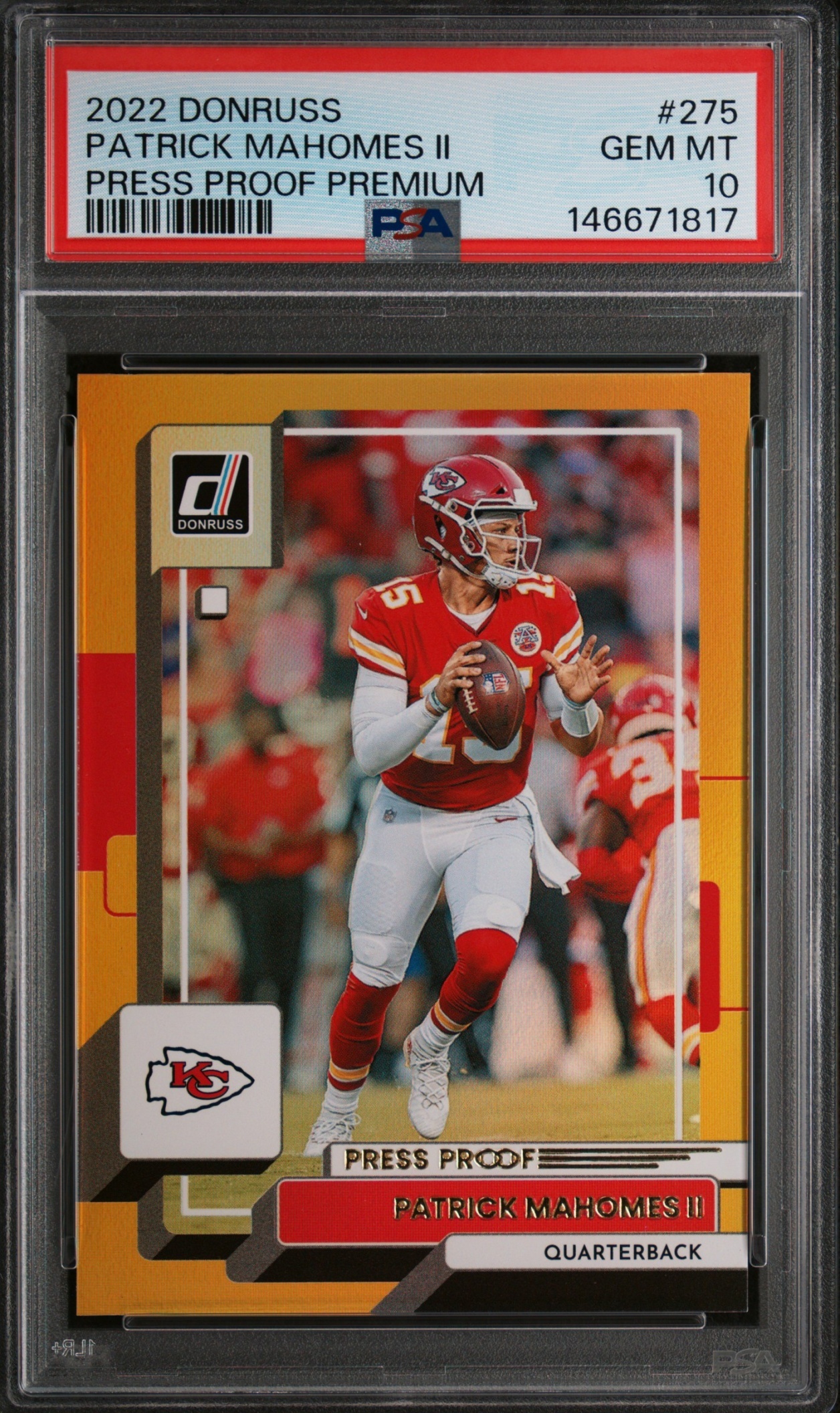 Card image for 2022 Panini Donruss Patrick Mahomes II Hyper Press Proof #275 Chiefs