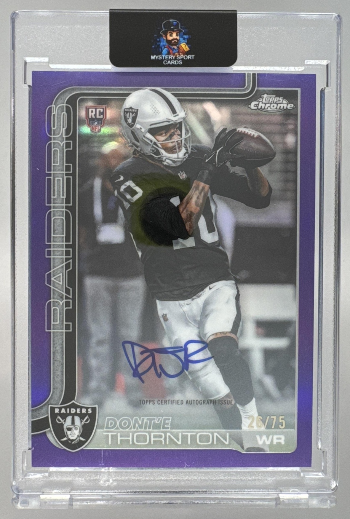 Card image for 2025 Topps Chrome Dont'e Thornton Jr. Rookie Auto Purple Lava Refractor /75 #RA-DTH RC Raiders