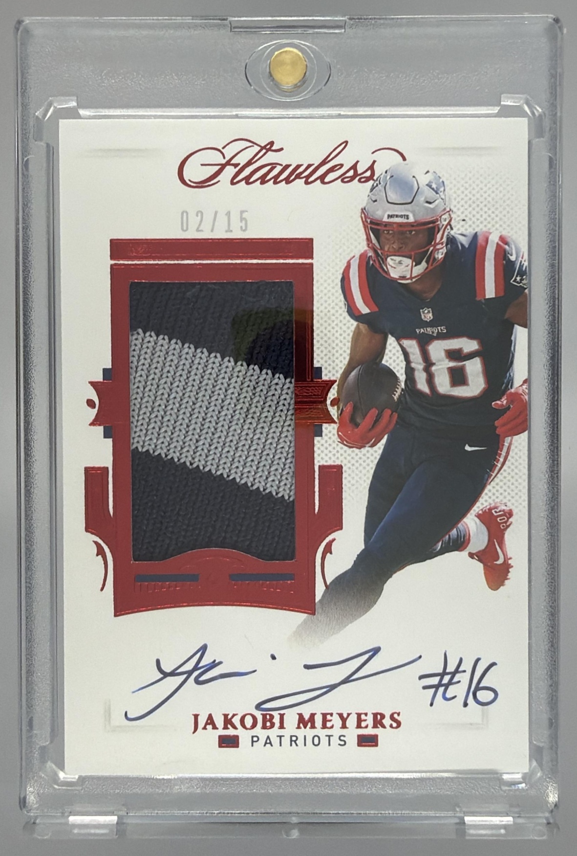 Card image for 2021 Panini Flawless Jakobi Meyers Patch Auto Ruby /15 #PA-JME MEM Patriots