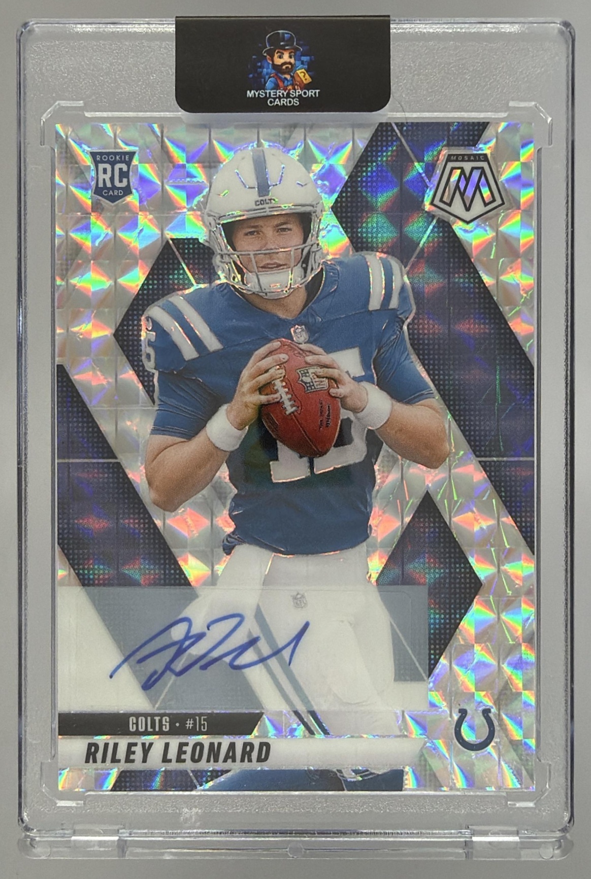 Card image for 2025 Panini Football Mosaic Riley Leonard Rookie Auto #372 RC Indianapolis Colts