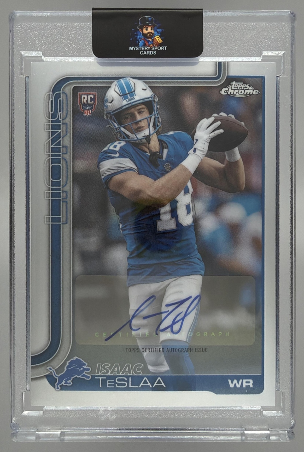 Card image for 2025 Topps Football Chrome Isaac TeSlaa Rookie Auto #RA-ITS RC Detroit Lions
