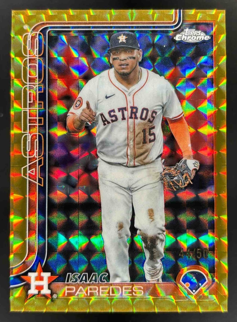Card image for 2025 Topps Chrome Update Isaac Paredes Gold Geometric Refractor /50