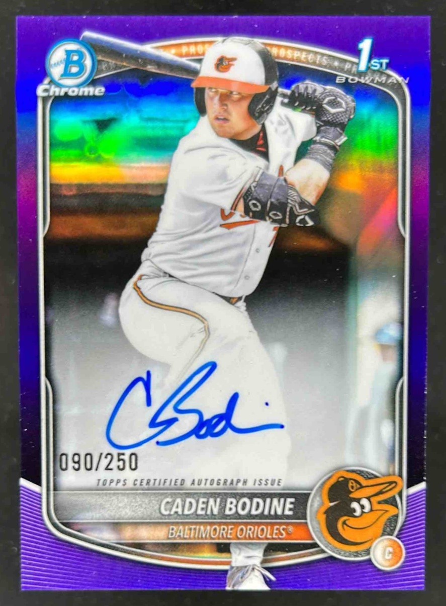Card image for Caden Bodine 2025 Bowman Draft Chrome Prospect Auto Purple Refractor /250
