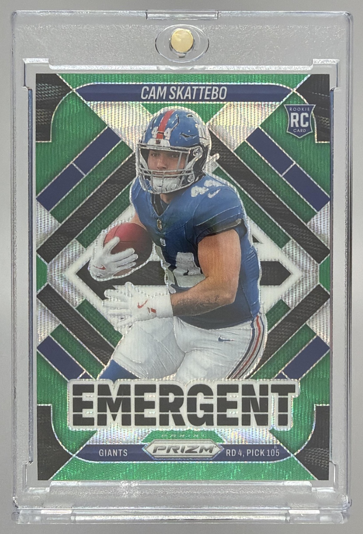 Card image for 2025 Panini Football Prizm Cam Skattebo Emergent Green Wave #1 New York Giants