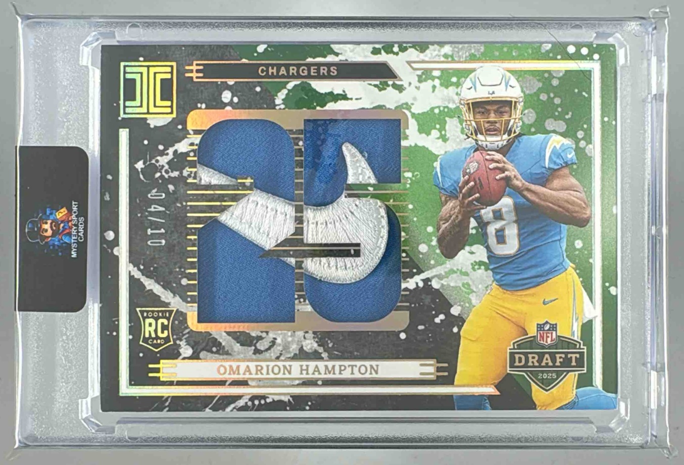 Card image for 2025 Panini Impeccable Omarion Hampton Draft Picks Gold /10 #11 MEM RC Chargers