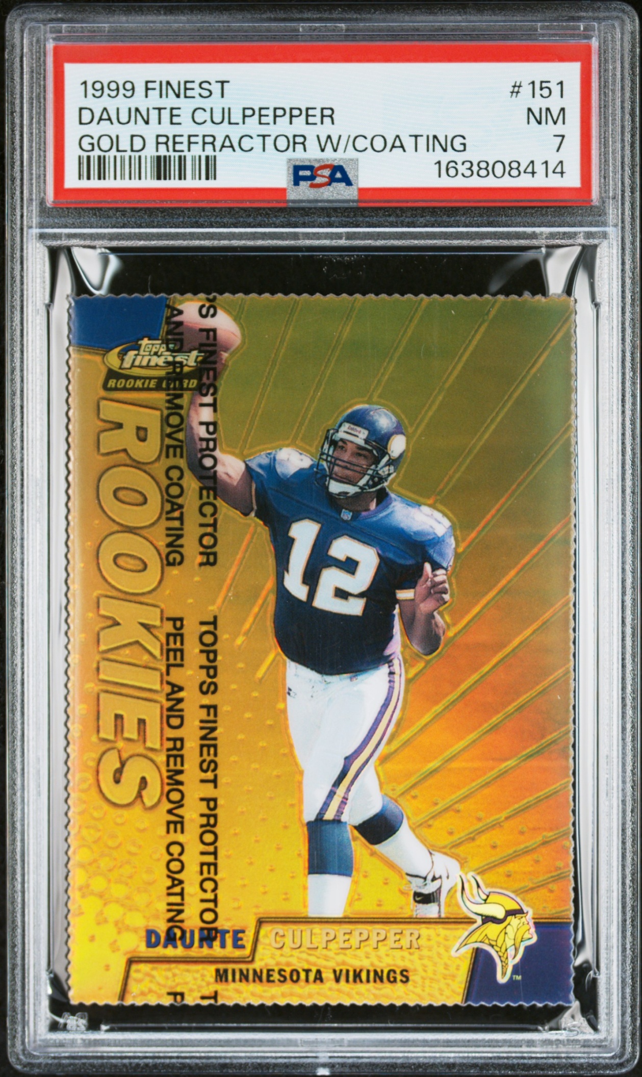 1999 Topps Finest Daunte Culpepper Gold Refractor /100 #151 RC Vikings PSA 7