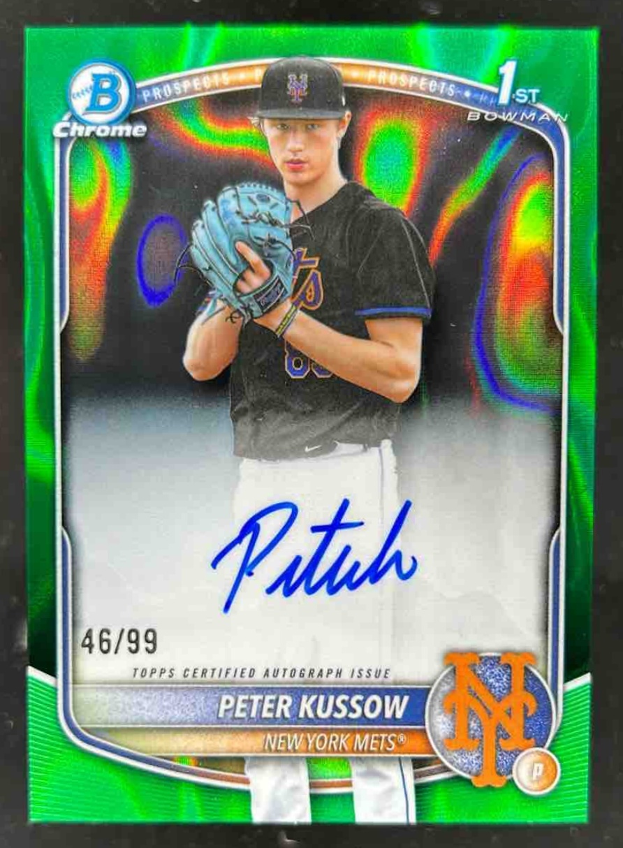 Card image for Peter Kussow 2025 Bowman Draft Chrome Prospect Auto Green Lava Refractor /99