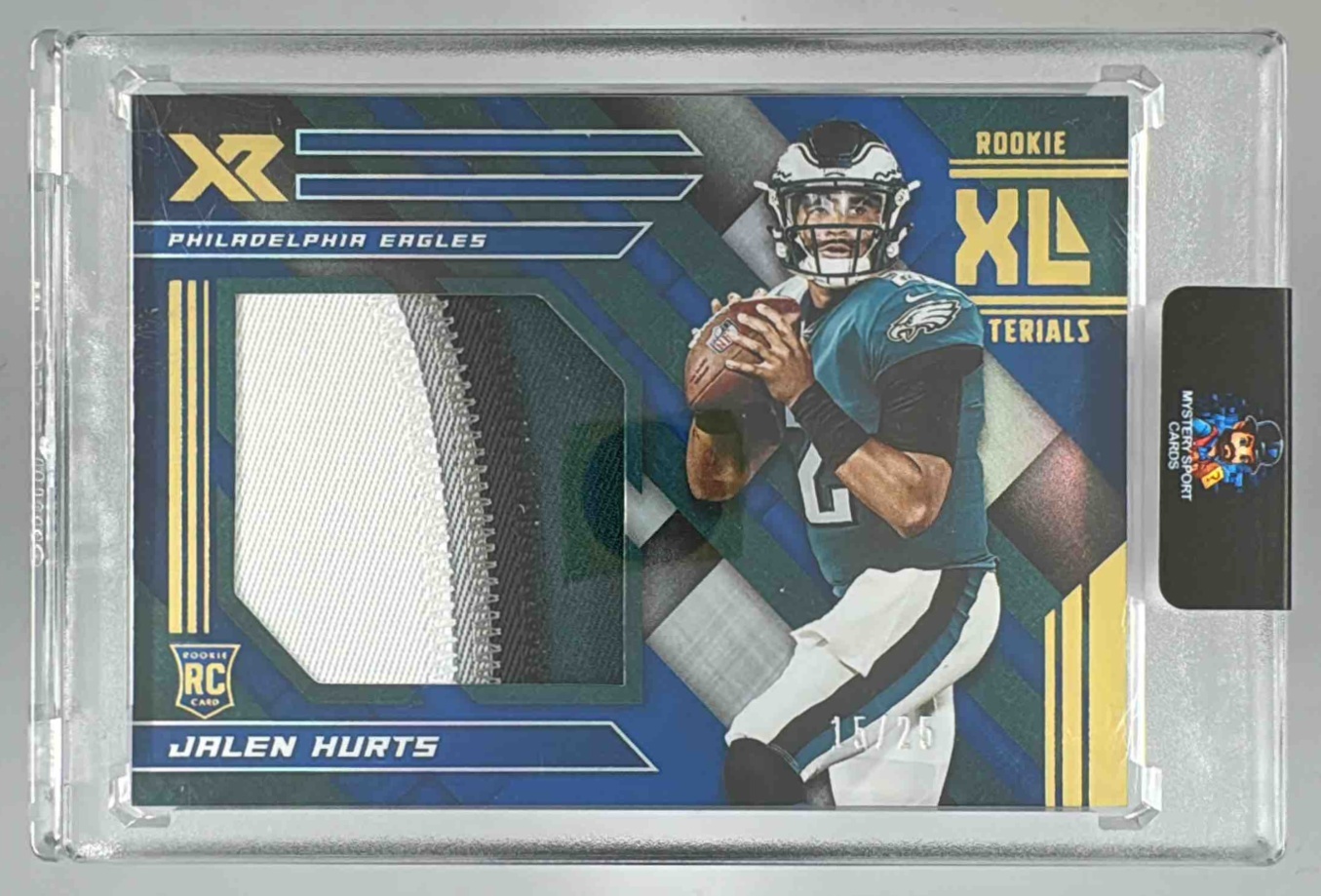 Card image for 2020 Panini XR Jalen Hurts Rookie XL Materials /25 #RXM-14 RC Eagles
