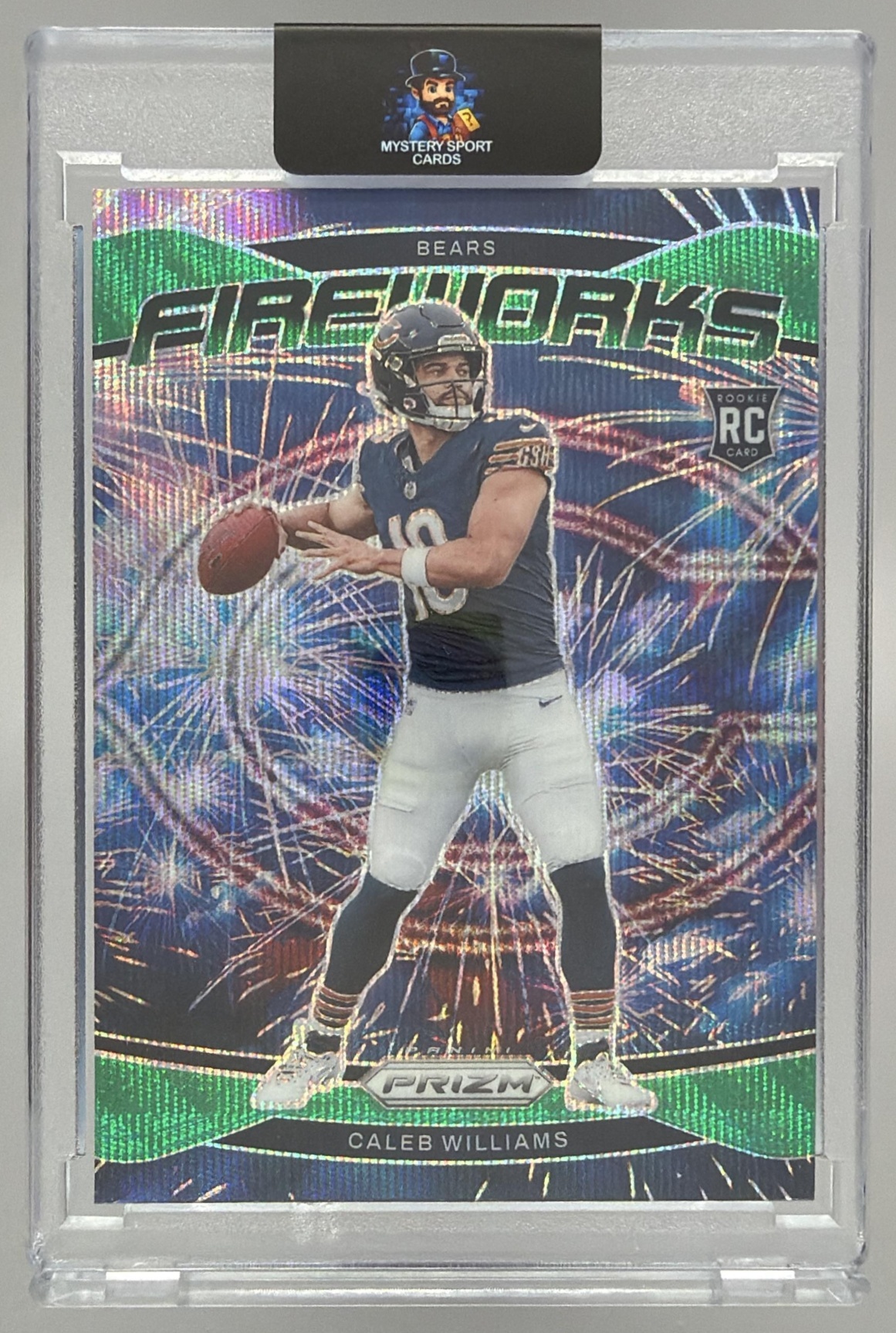 Card image for 2024 Panini Football Prizm Caleb Williams Fireworks #25 RC Chicago Bears