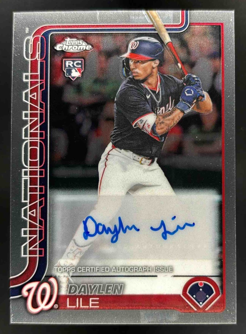 Card image for 2025 Topps Chrome Update Daylen Lile Auto #AC-DL RC Nationals