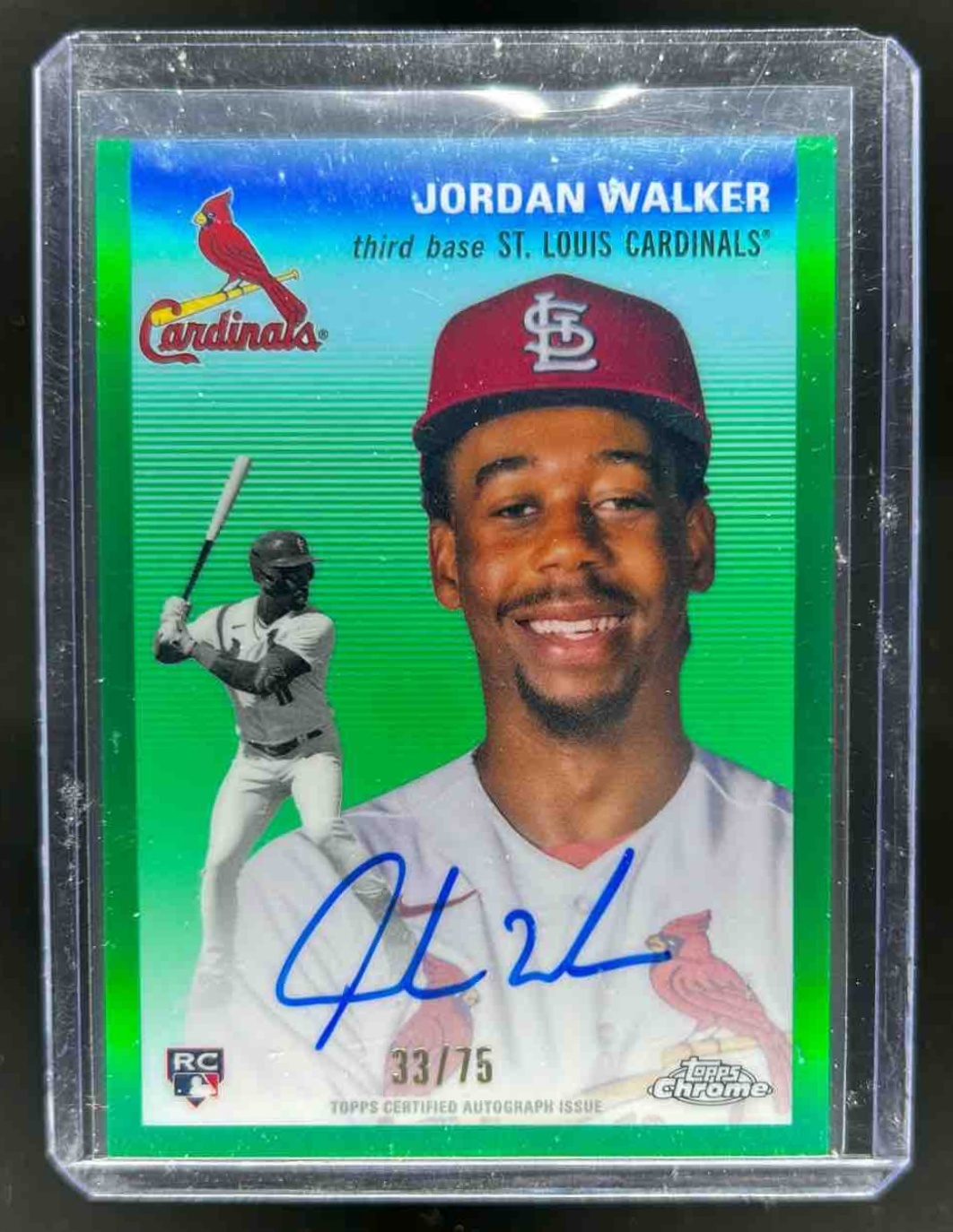 Jordan Walker 2023 Topps Chrome Platinum Anniversary Auto Green Refractor /75