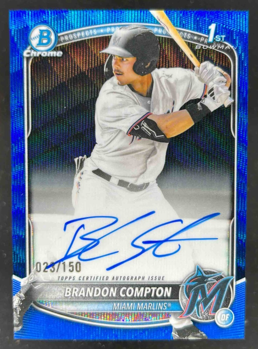 Card image for Brandon Compton 2025 Bowman Draft Chrome Prospect Auto Blue Wave Refractor /150