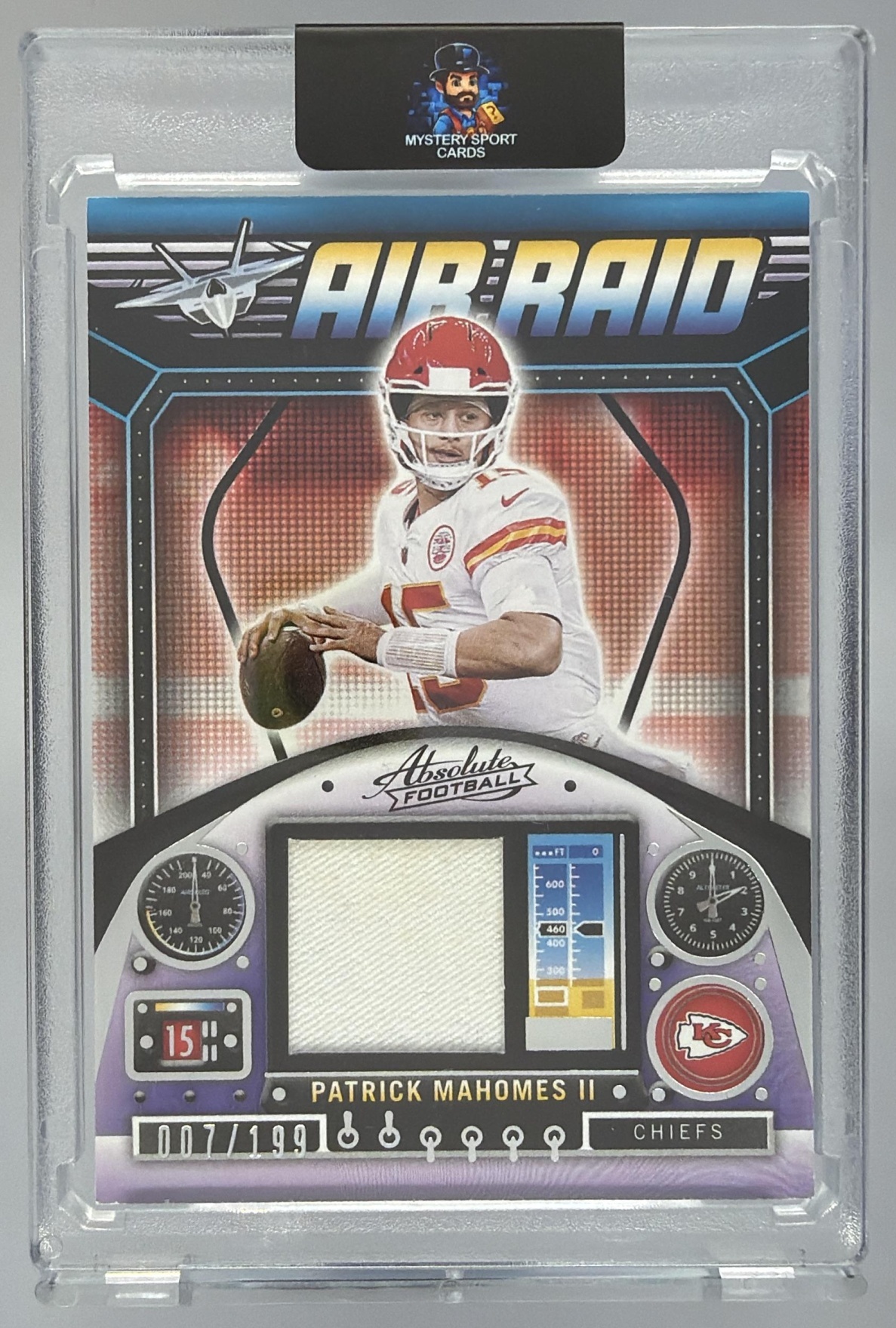 Card image for 2021 Panini Absolute Patrick Mahomes II Air Raid Materials /199 #AR1 MEM Chiefs