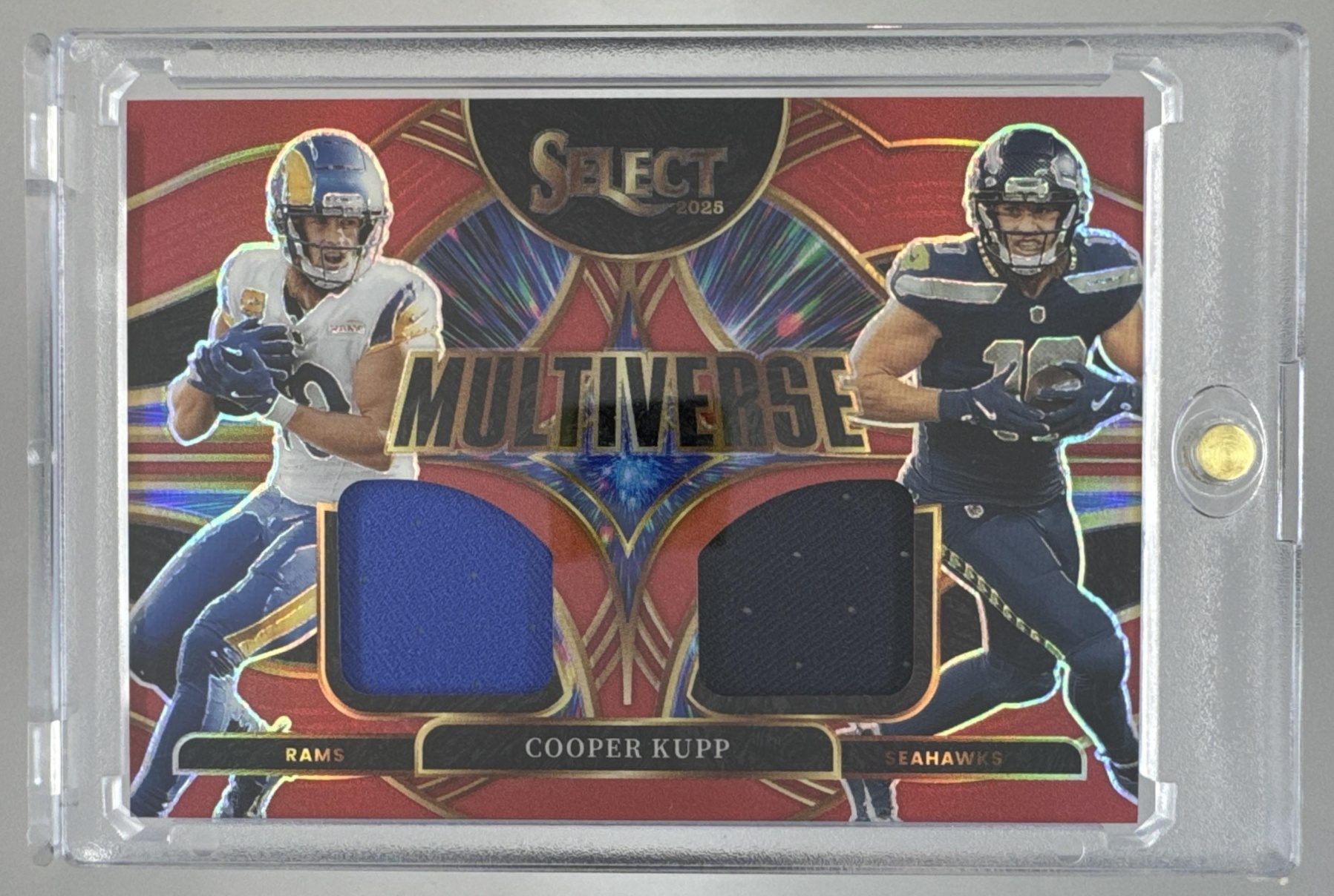 Card image for 2025 Panini Football Select Cooper Kupp Multiverse Jerseys Blue Prizm #MVJ-CKP