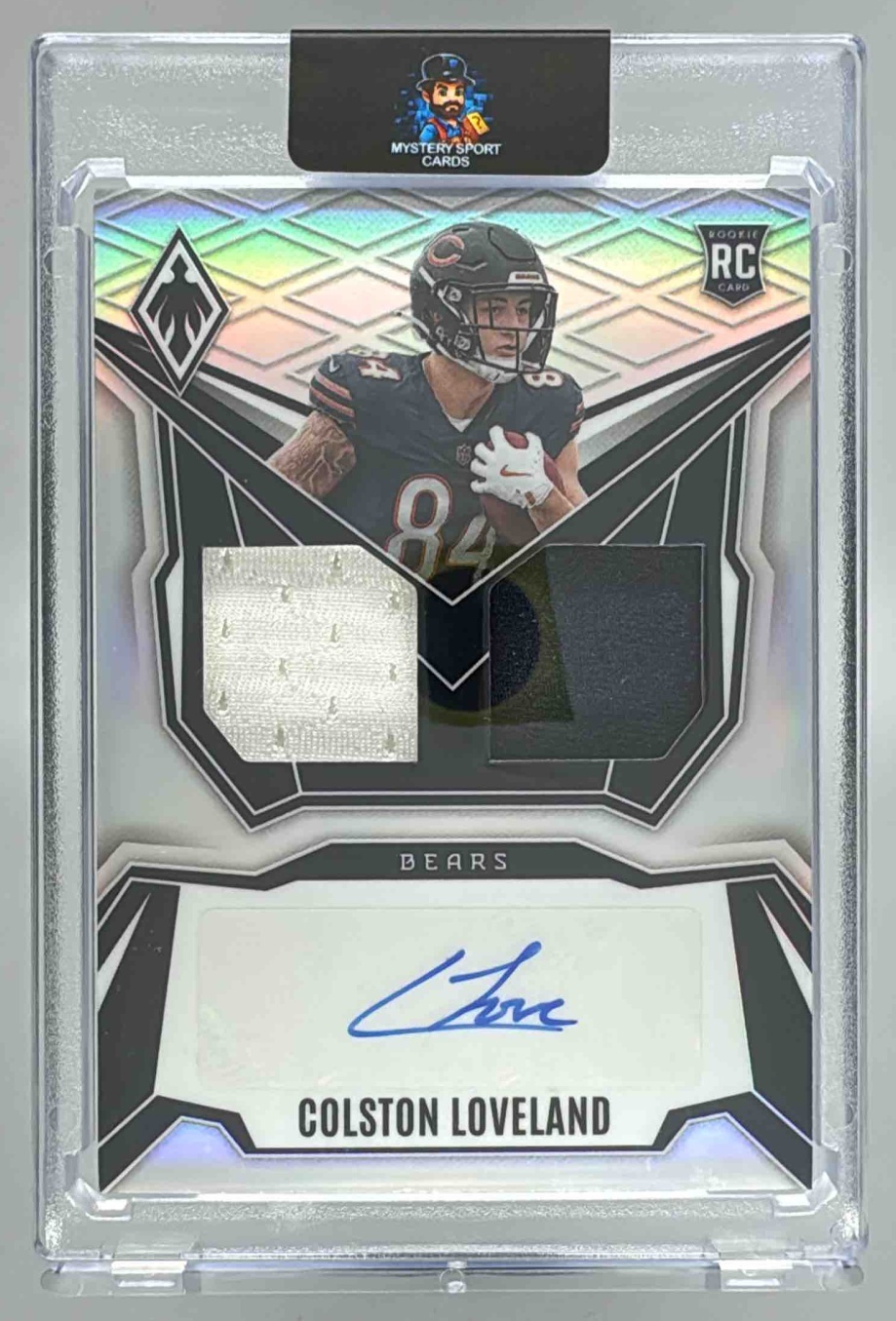 Card image for 2025 Panini Phoenix Colston Loveland RPS Dual Rookie Patch Auto Silver Prizm /149 #DRP-CLD MEM RC Bears