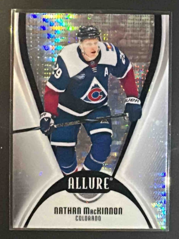 Card image for 2025-26 Upper Deck Allure Nathan MacKinnon #19 Glitter Bomb Avalanche