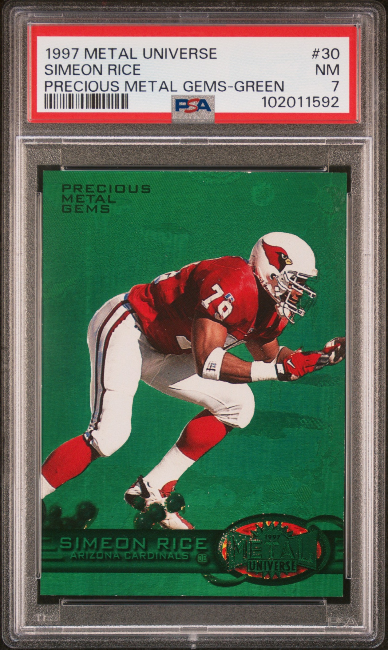 1997 Skybox Metal Universe Simeon Rice Precious Gems Green /150 #30 PSA 7