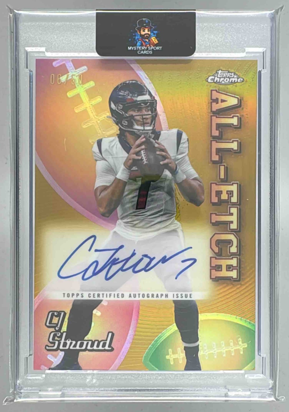 Card image for 2024 Topps Chrome CJ Stroud All-Etch Auto Gold Refractor /50 #AEA-CJ Texans
