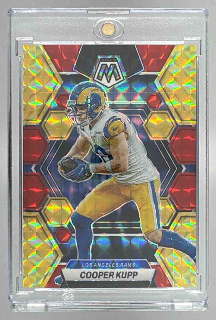 Card image for 2023 Panini Mosaic Cooper Kupp Blue Mosaic Prizm /99 #137 Rams