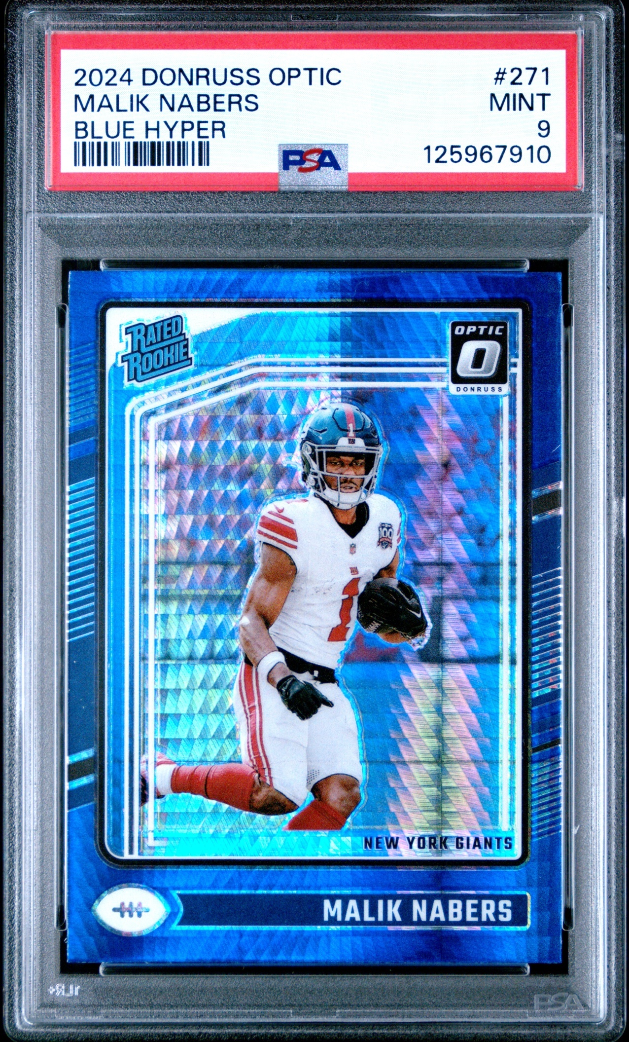 Card image for 2024 Panini Donruss Optic Malik Nabers Blue Hyper #271 Rated Rookie Giants