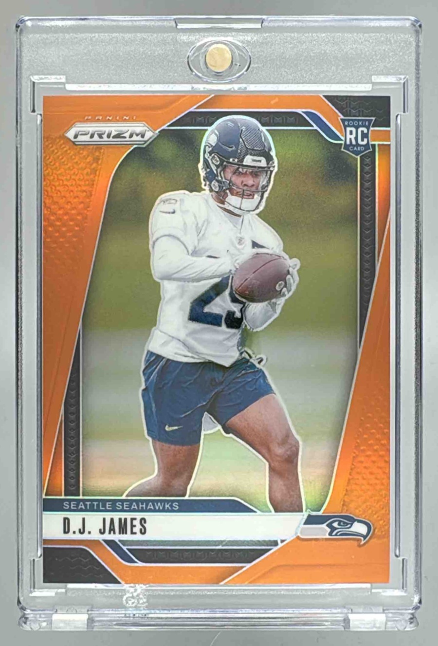 Card image for 2024 Panini Football Prizm D.J. James Orange /249 #322 RC Seattle Seahawks