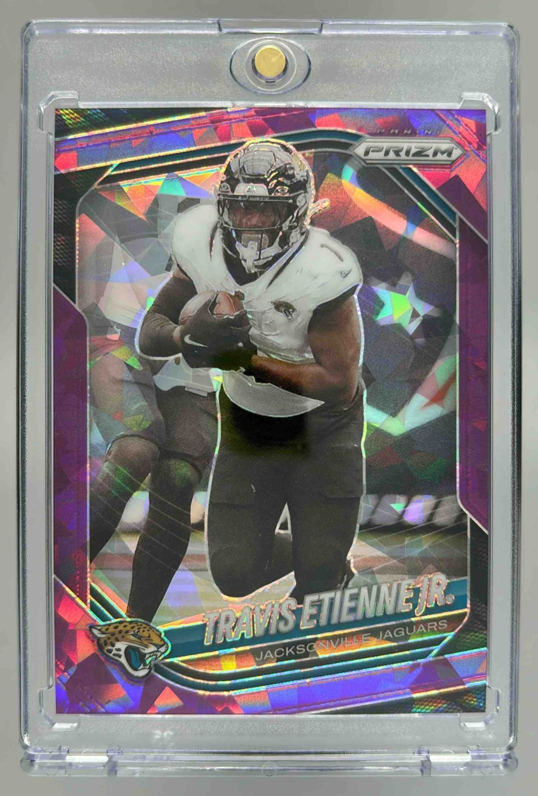 Card image for 2025 Panini Prizm Travis Etienne Jr. Purple Ice /225 #68 Jaguars