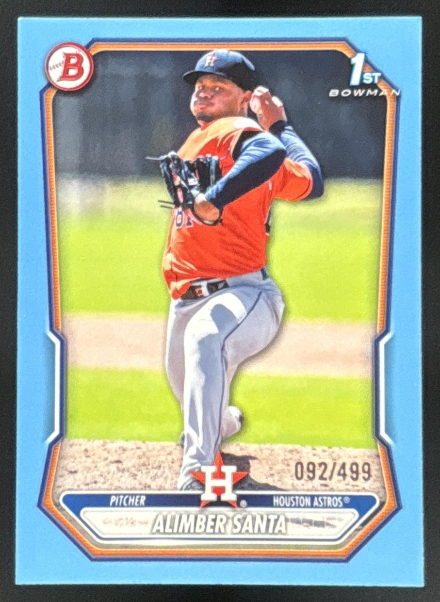 Card image for Alimber Santa 2026 Bowman Sky Blue Border /499 Prospects Houston Astros