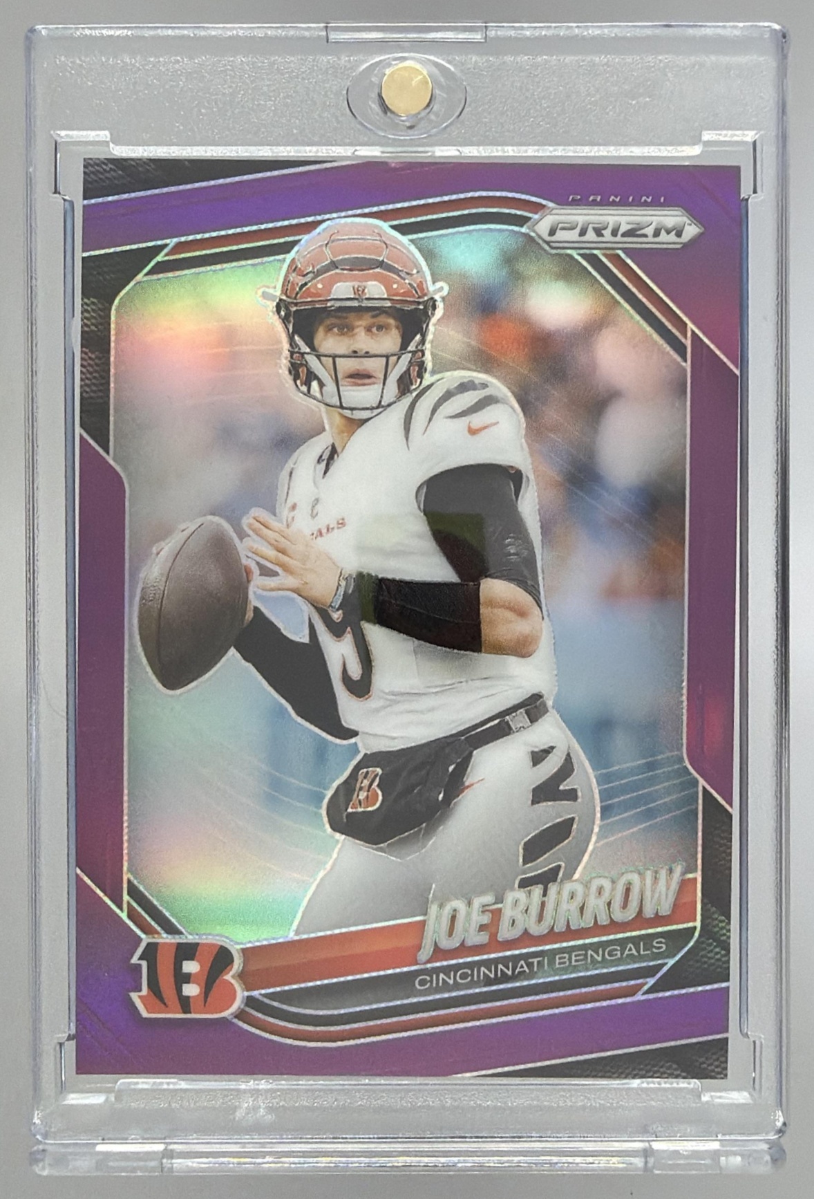 Card image for 2025 Panini Football Prizm Joe Burrow Purple /125 #62 Cincinnati Bengals