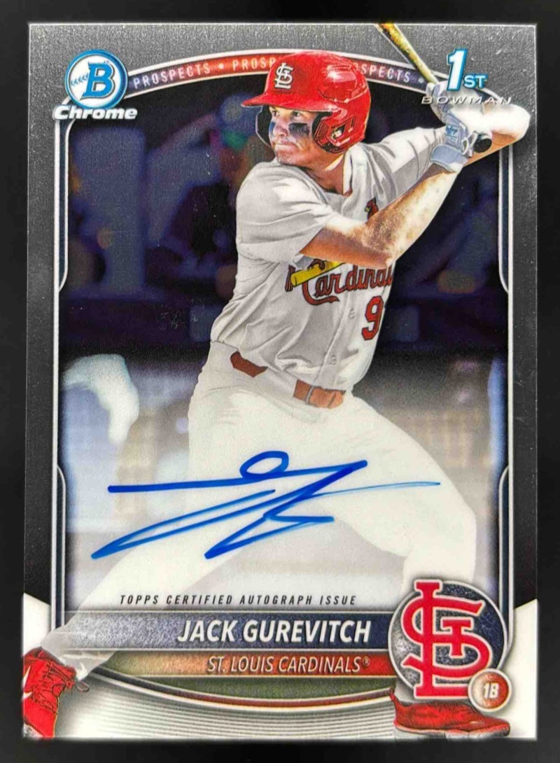 Card image for 2025 Bowman Draft Jack Gurevitch Chrome Prospect Auto #CPA-JG Cardinals