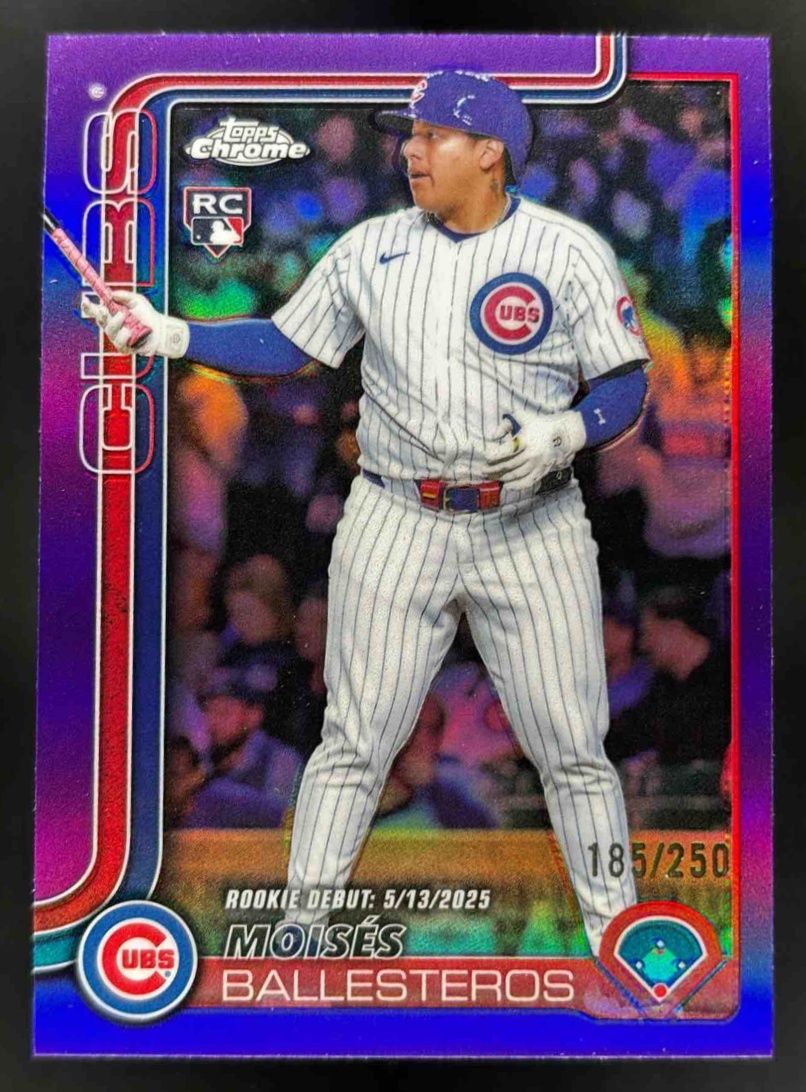 Card image for 2025 Topps Chrome Update Moises Ballesteros Purple Refractor /250 #USC7 RC Cubs