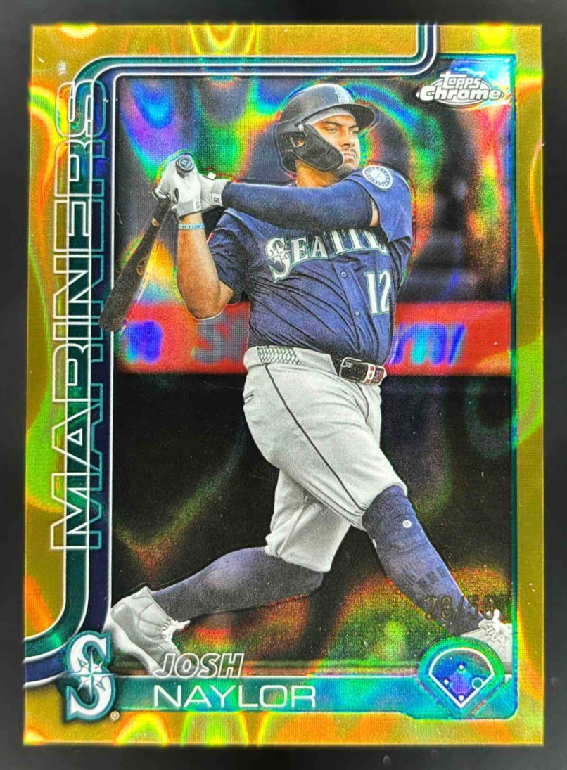 Card image for 2025 Topps Chrome Update Josh Naylor Gold Lava Refractor /50 #USC62 Mariners