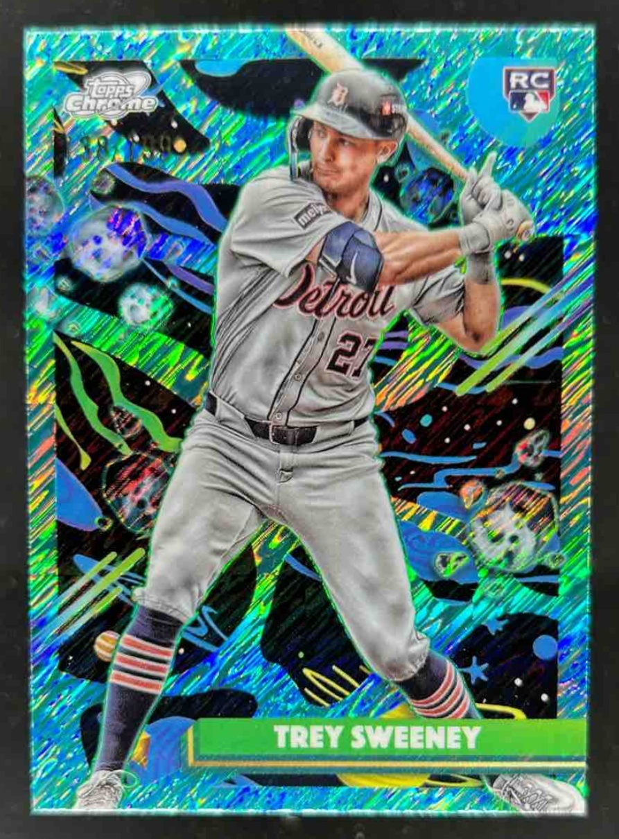 Card image for Trey Sweeney 2025 Topps Cosmic Chrome Aqua Equinox Refractor /199