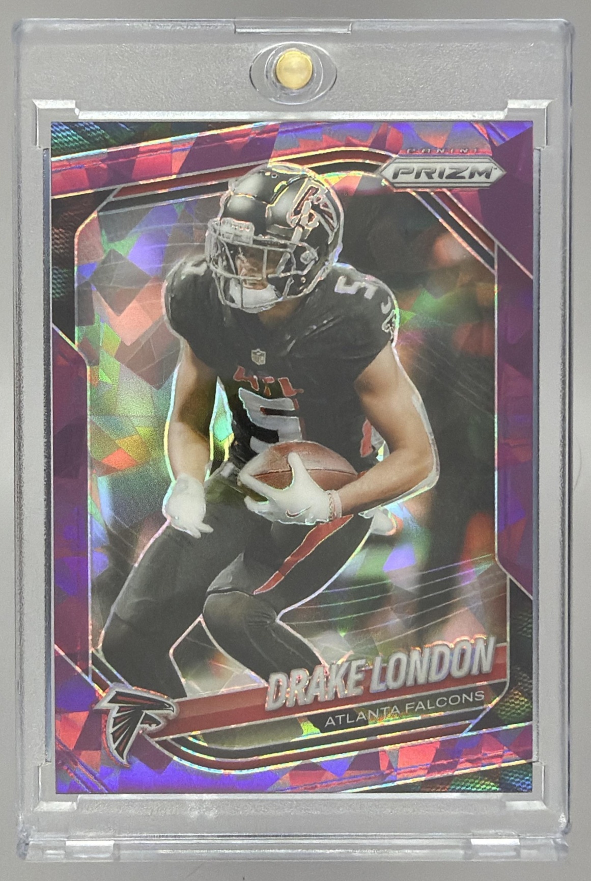Card image for 2025 Panini Football Prizm Drake London Purple Ice /225 #198 Atlanta Falcons