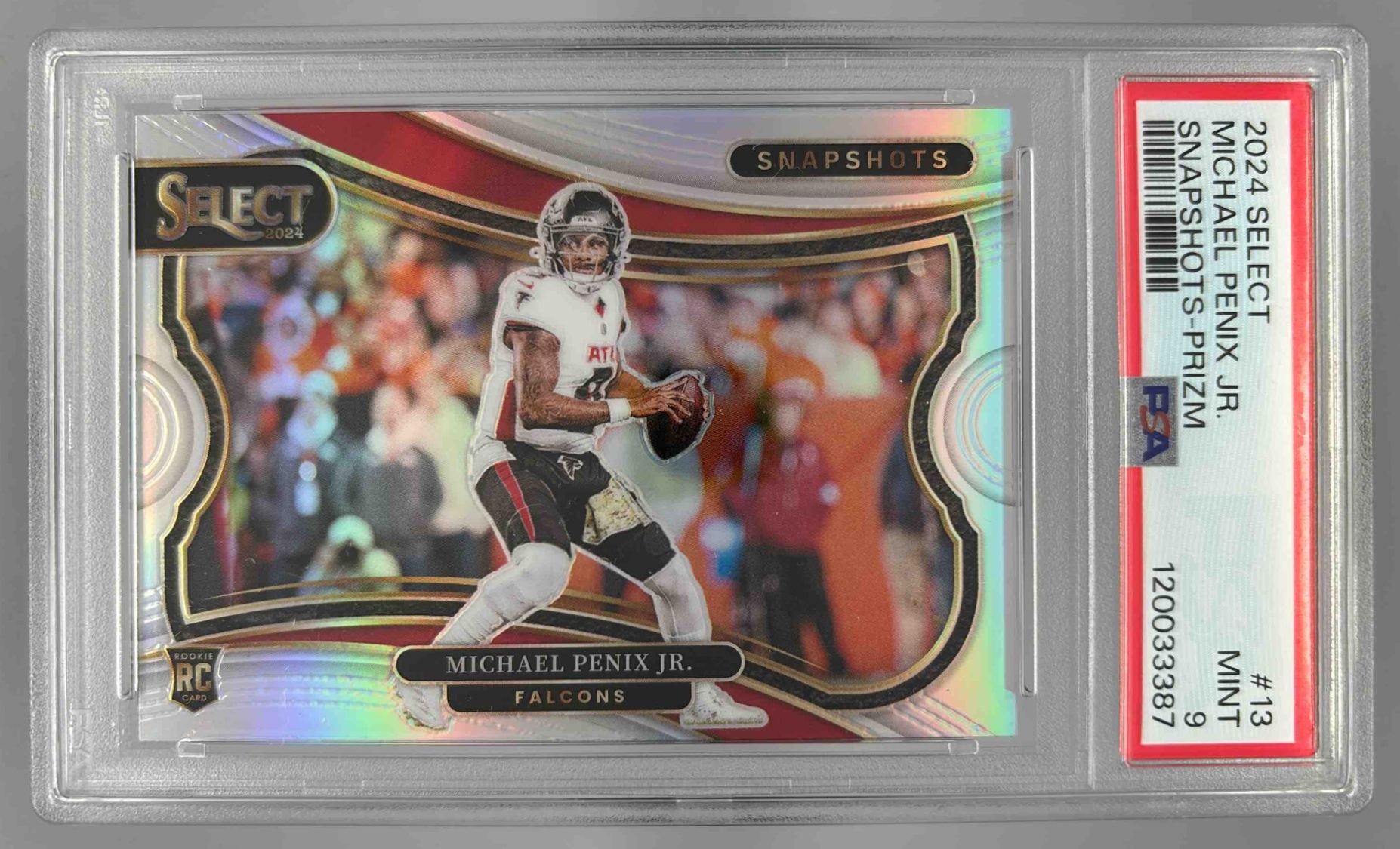 Card image for 2024 Panini Select Michael Penix Jr. Snapshots Silver Prizm #13 RC Falcons