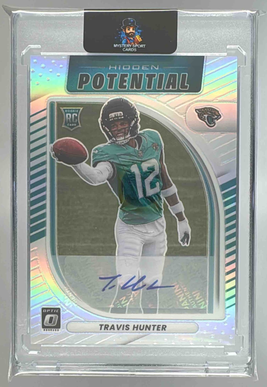 Card image for 2025 Panini Donruss Optic Travis Hunter Hidden Potential Auto /199 #3 RC Jaguars