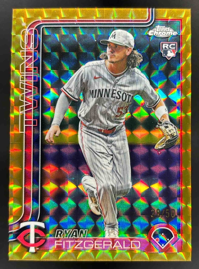 Card image for 2025 Topps Chrome Update Ryan Fitzgerald Gold Geometric Refractor /50 RC