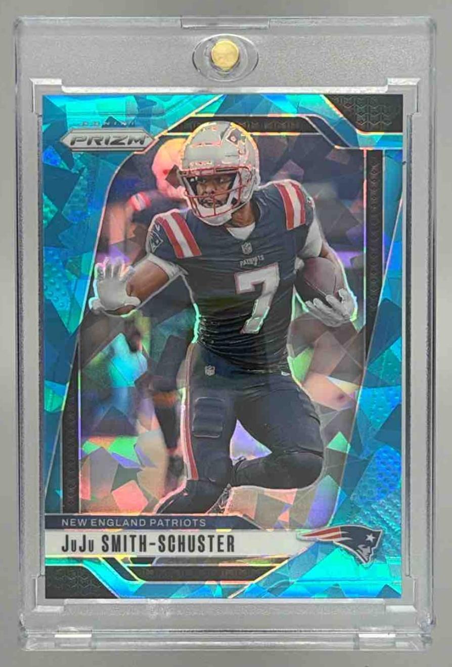 Card image for 2024 Panini Prizm JuJu Smith-Schuster Blue Ice /99 #196 Patriots