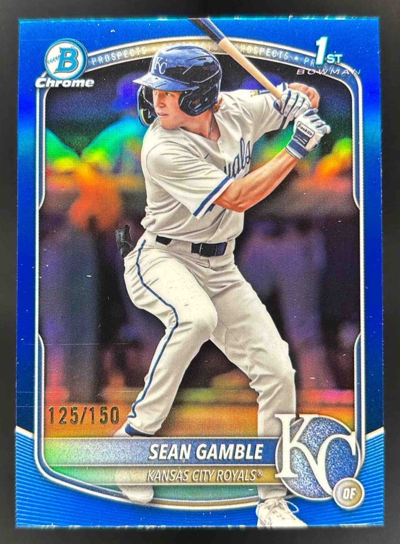 Card image for 2025 Bowman Draft Sean Gamble Chrome Blue Refractor /150 #BDC-178 Royals